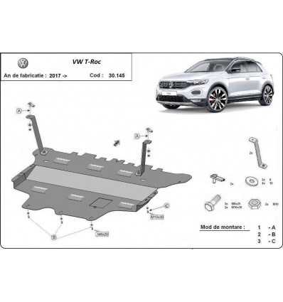 Cubre carter metalico Volkswagen T-Roc - caja de cambios manual (Desde 2017 hasta 2022)