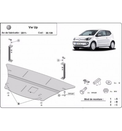 Cubre carter metalico VW Up (Desde 2011 hasta 2022)