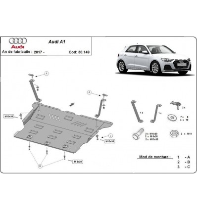 Cubre carter metalico Audi A1 (Desde 2017 hasta 2022)