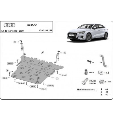 Cubre carter metalico Audi A3 (Desde 2020 hasta 2022)