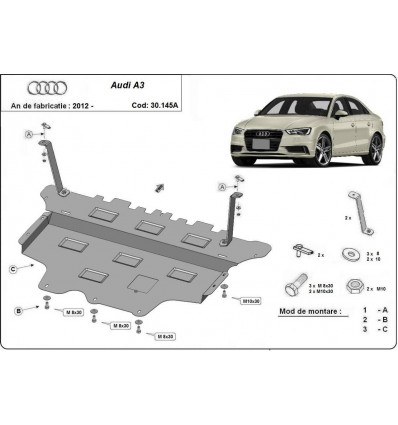 Cubre carter metalico Audi A3 (8V) - caja de cambios automática (Desde 2012 hasta 2022)