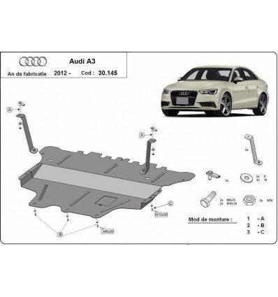 Cubre carter metalico Audi A3 (8V) (Desde 2012 hasta 2022)