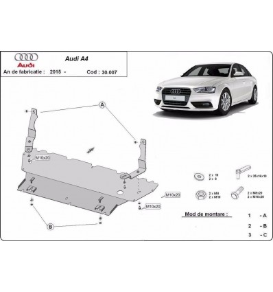 Cubre carter metalico Audi A4 B9 (Desde 2015 hasta 2022)