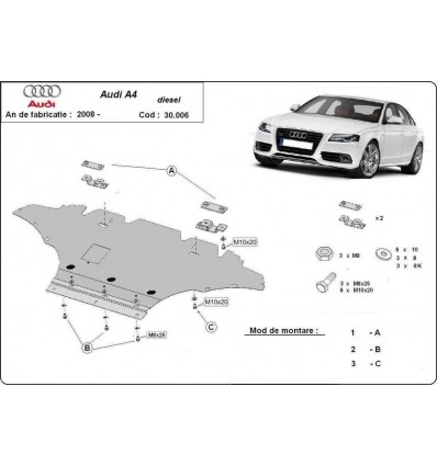 Cubre carter metalico Audi A4 B8, diesel (Desde 2008 hasta 2014)