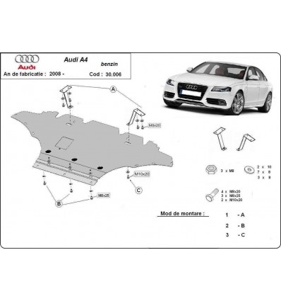 Cubre carter metalico Audi A4 B8, gasolina (Desde 2008 hasta 2014)