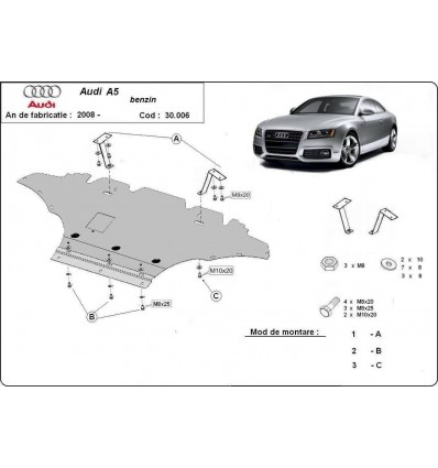 Cubre carter metalico Audi A5, gasolina (Desde 2008 hasta 2016)