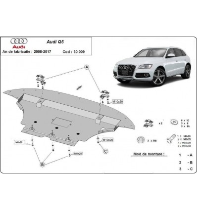 Cubre carter metalico Audi Q5 (Desde 2008 hasta 2017)