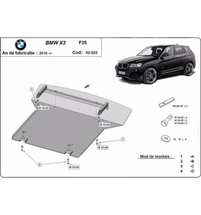 Cubre carter metalico BMW X3 - F25 (Desde 2010 hasta 2017)