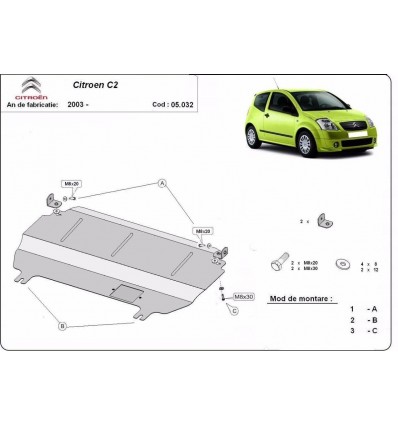 Cubre carter metalico Citroen C2 (Desde 2003 hasta 2009)