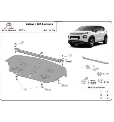 Cubre carter metalico Citroen C3 Aircross (Desde 2017 hasta 2022)