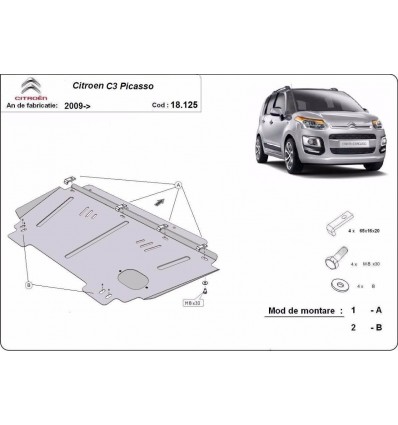 Cubre carter metalico Citroen C3 Picasso (Desde 2009 hasta 2020)