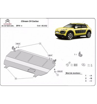 Cubre carter metalico Citroen C4 Cactus (Desde 2014 hasta 2022)