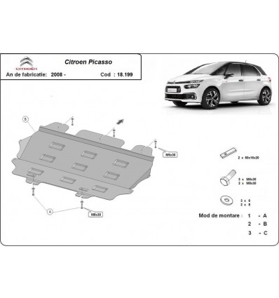 Cubre carter metalico Citroen C4 Picasso (Desde 2008 hasta 2018)