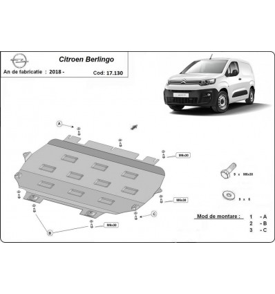 Cubre carter metalico Citroen Berlingo (Desde 2018 hasta 2022)