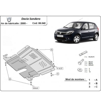 Cubre carter metalico Dacia Sandero (Desde 2005 hasta 2012)