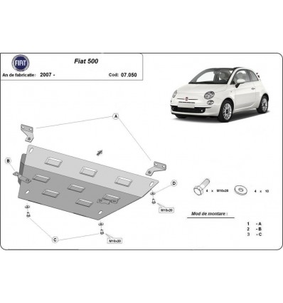 Cubre carter metalico Fiat 500 (Desde 2007 hasta 2022)