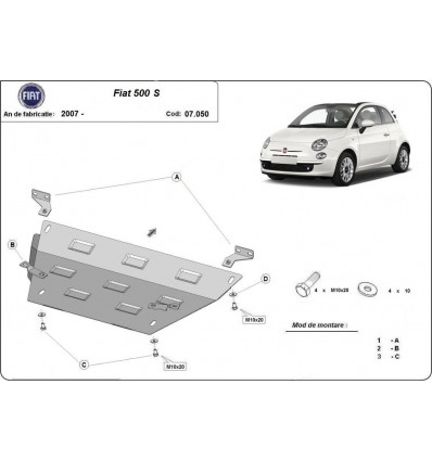 Cubre carter metalico Fiat 500 S (Desde 2007 hasta 2022)