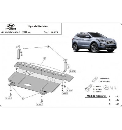 Cubre carter metalico Hyundai Santa Fe (Desde 2012 hasta 2018)