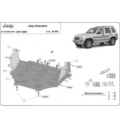 Cubre carter metalico Jeep Cherokee - KJ (Desde 2001 hasta 2008)