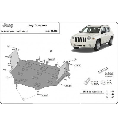 Cubre carter metalico Jeep Compass (Desde 2006 hasta 2016)