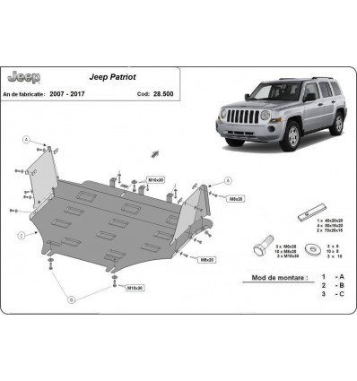 Cubre carter metalico Jeep Patriot (Desde 2007 hasta 2017)