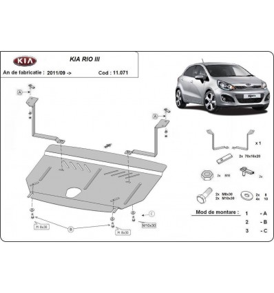 Cubre carter metalico Kia Rio 3 (Desde 2011 hasta 2017)