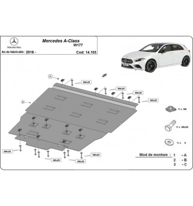 Cubre carter metalico Mercedes Clase A W177 (Desde 2018 hasta 2022)