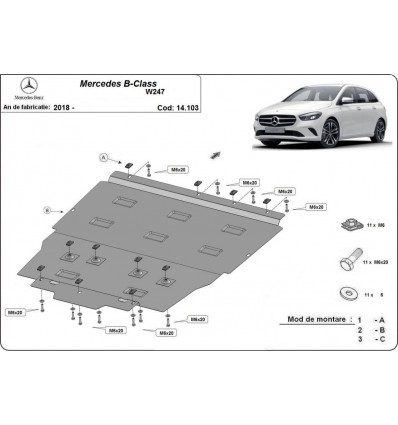 Cubre carter metalico Mercedes Clase B W247 (Desde 2018 hasta 2022)