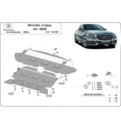 Cubre carter metalico Mercedes Clase C W205 4x4 (Desde 2014 hasta 2022)