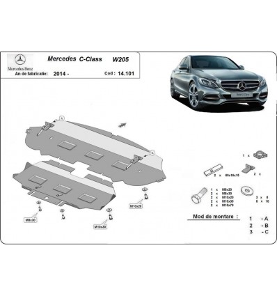 Cubre carter metalico Mercedes Clase C W205 (Desde 2014 hasta 2020)