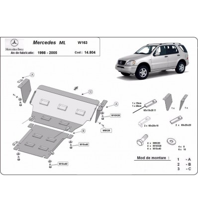 Cubre carter metalico Mercedes ML W163 (Desde 1998 hasta 2005)