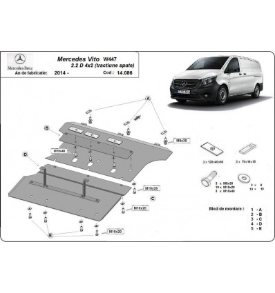 Cubre carter metalico Mercedes Vito W447 - 2.2D 4X2 (Desde 2014 hasta 2022)