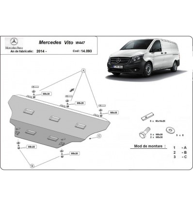 Cubre carter metalico Mercedes Vito W447, 4x2, 1.6 D (Desde 2014 hasta 2022)