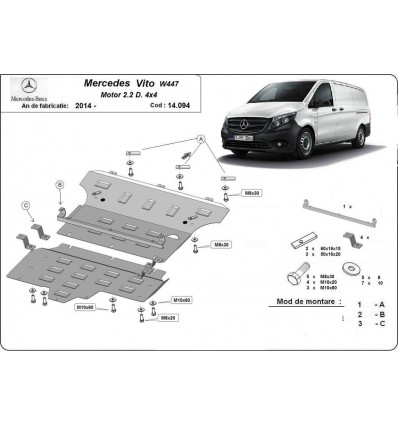 Cubre carter metalico Mercedes Vito W447, 2.2 D, 4x4 (Desde 2014 hasta 2022)