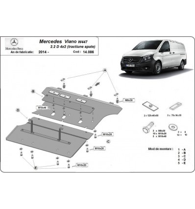 Cubre carter metalico Mercedes Viano W447 2.2 D, 4x2 (Desde 2014 hasta 2022)