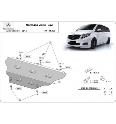 Cubre carter metalico Mercedes Viano W447, 4x2, 1.6 D (Desde 2014 hasta 2022)