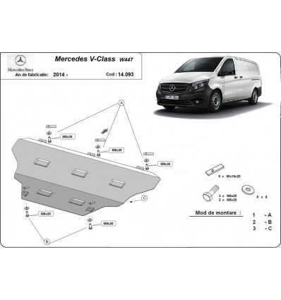 Cubre carter metalico Mercedes Clase V W447, 4x2, 1.6 D (Desde 2014 hasta 2022)