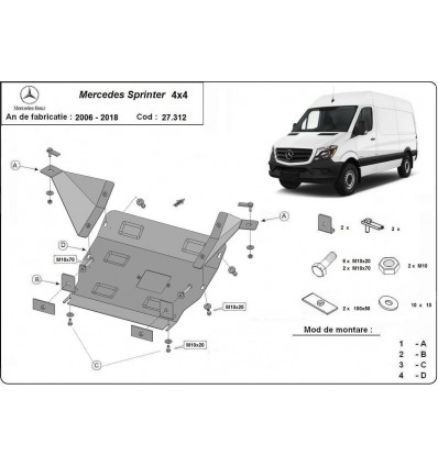 Cubre carter metalico Mercedes Sprinter 906 4x4 (Desde 2006 hasta 2018)