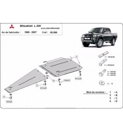 Protección de caja de cambios y diferencial Mitsubishi L 200 (Desde 1998 hasta 2007)