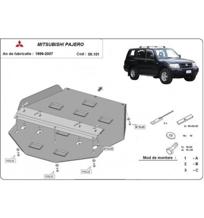 Protección del caja de cambios Mitsubishi Montero 3 (V60, V70) Vers. 2.0 (Desde 1999 hasta 2007)