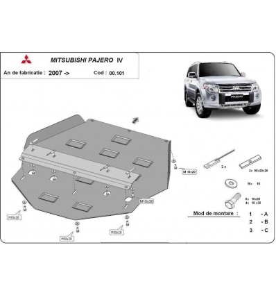 Protección del caja de cambios Mitsubishi Pajero 4 (V80, V90) (Desde 2007 hasta 2022)