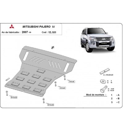 Cubre carter metalico Mitsubishi Pajero 4 (V80, V90) (Desde 2007 hasta 2022)